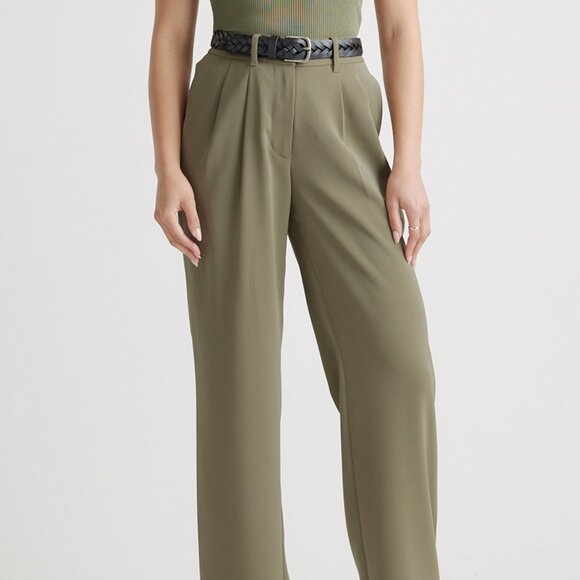 Quince Olive Pleated Stretch Crepe Wide Leg Pants, Size 8 - Picture 2 of 10